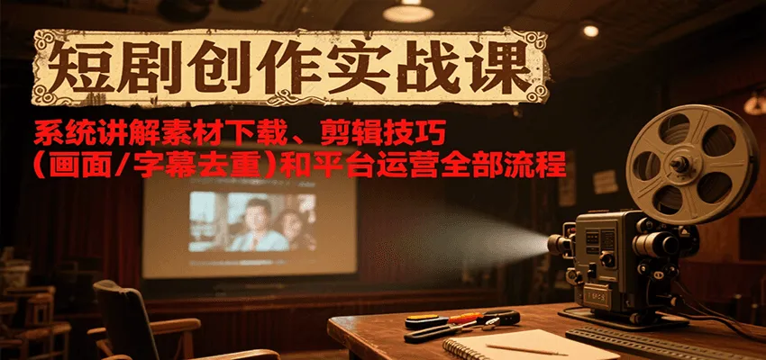 短剧创作实战课，系统讲解素材下载、剪辑技巧(画面/字幕去重)和平台运营全部流程-网亿资源平台