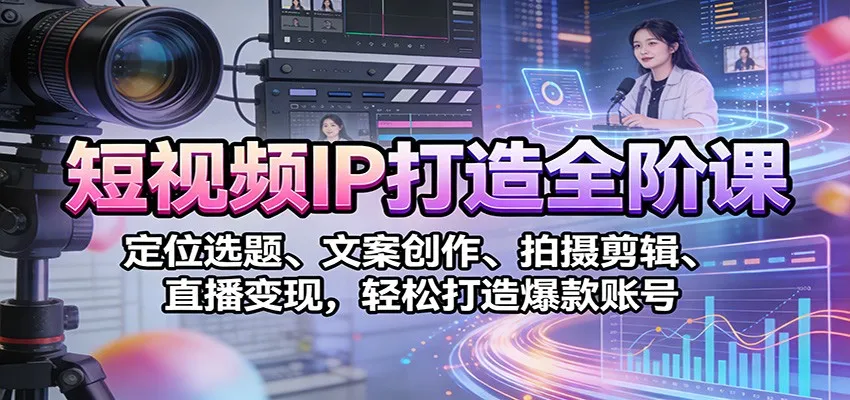 短视频IP打造全阶课:定位选题、文案创作、拍摄剪辑、直播变现,轻松打造爆款账号-网亿资源平台