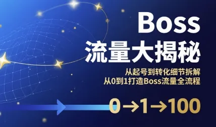 Boss流量大揭秘，从起号到转化细节拆解，从0到1打造Boss流量全流程-网亿资源平台