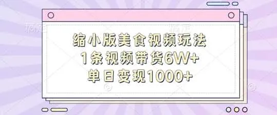 缩小版美食视频玩法，1条视频带货6W+，单日变现1k-网亿资源平台