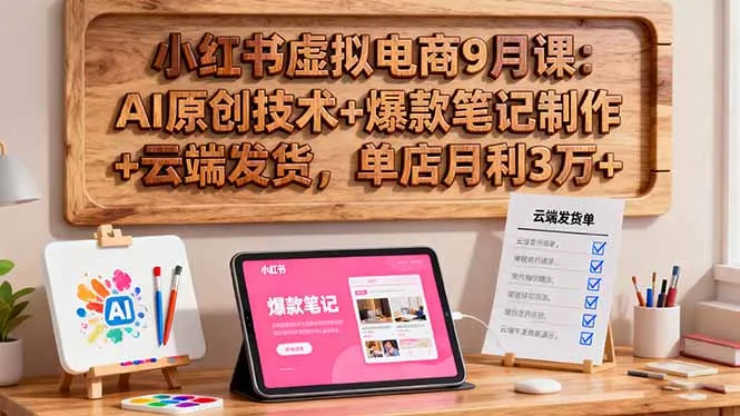 小红书虚拟电商9月课：AI原创技术+爆款笔记制作+云端发货，单店月利3万+-网亿资源平台