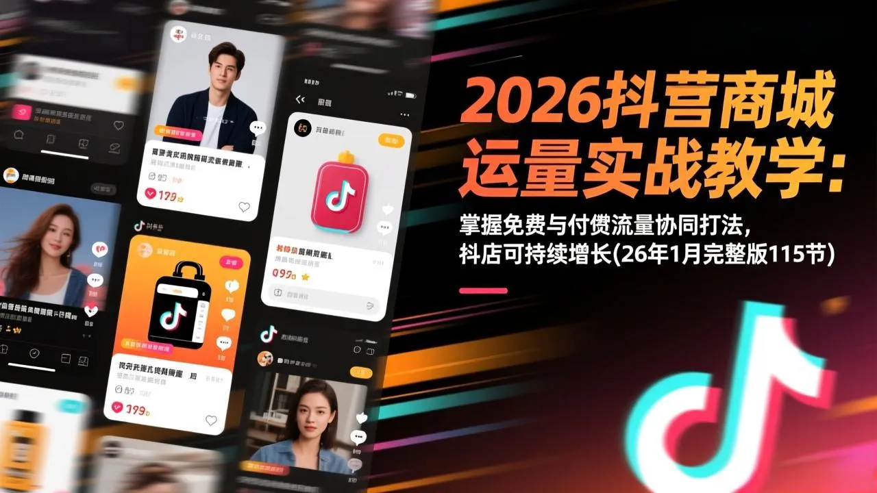 2026抖音商城运营实战教学：掌握免费与付费流量协同打法，抖店可持续增长(26年1月完整版115节-网亿资源平台