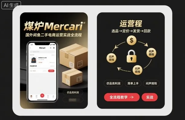 煤炉Mercari国外闲鱼二手电商运营实战全流程，仿品高利润，简单上手，闷声搞钱-网亿资源平台
