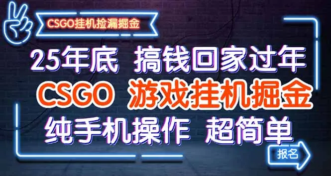 25年底搞钱回家过年，CSGO游戏挂机掘金，纯手机操作超简单-网亿资源平台