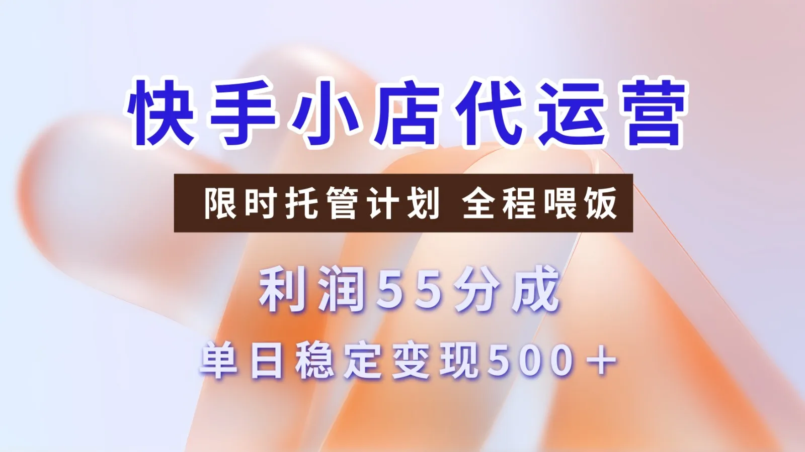 快手小店代运营，限时托管计划，收益55分，单日稳定变现500+-网亿资源平台