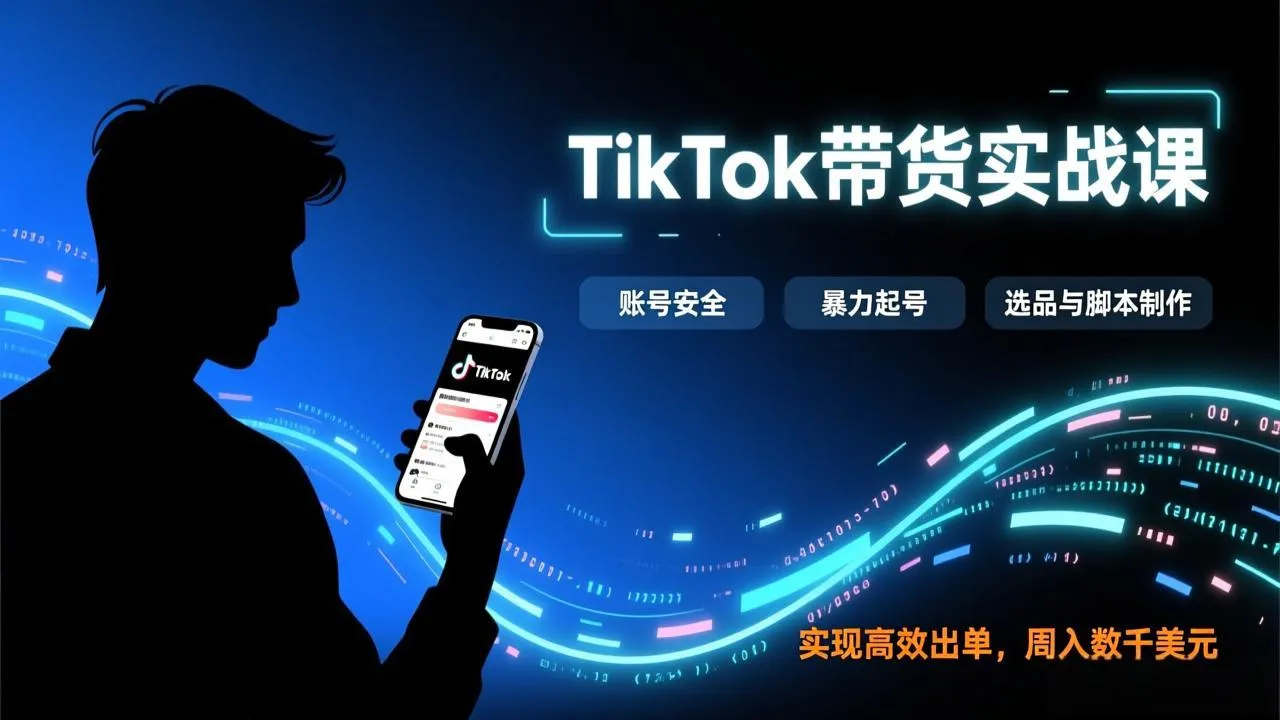 TikTok带货实战课，涵盖账号安全、暴力起号、选品与脚本制作，实现高效出单，周入数千美元-网亿资源平台