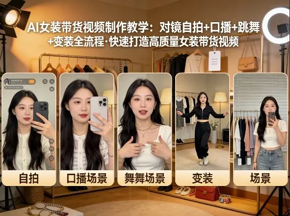 AI女装带货视频制作教学，对镜自拍、口播、跳舞、变装全流程，快速打造高质量女装带货视频-网亿资源平台