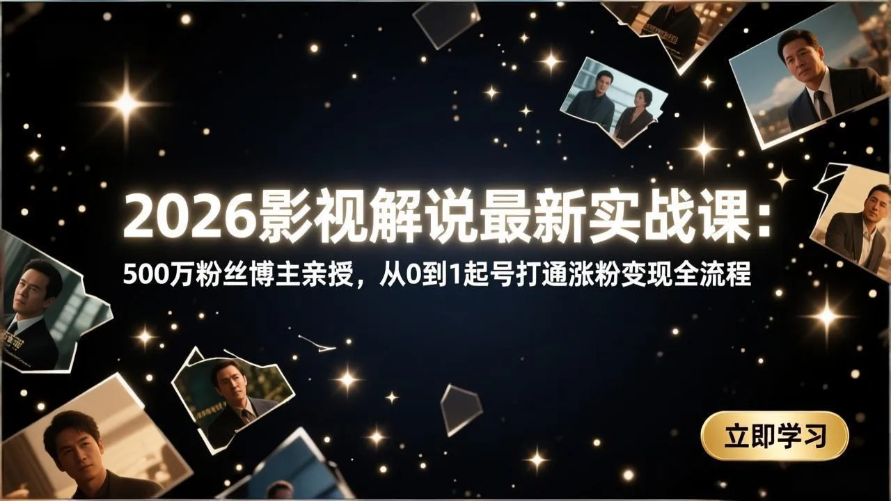 2026影视解说最新实战课：500万粉丝博主亲授，从0到1起号打通涨粉变现全流程-网亿资源平台