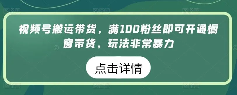 视频号搬运带货，满100粉丝即可开通橱窗带货，玩法非常暴力【揭秘】-网亿资源平台
