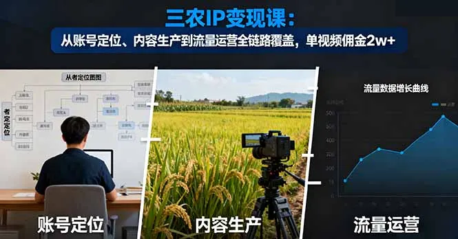 三农IP变现课：从账号定位、内容生产到流量运营全链路覆盖，单视频佣金2w+-网亿资源平台