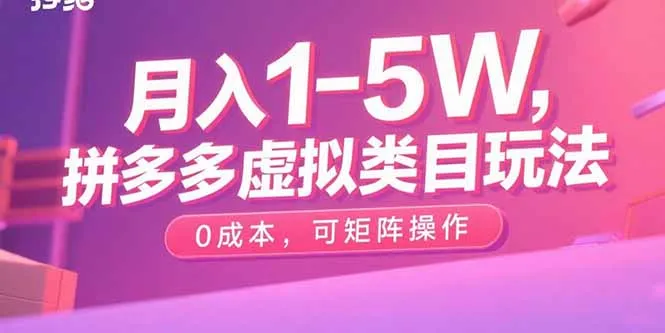 月入1-5W，拼多多虚拟类目玩法，0成本，可矩阵操作-网亿资源平台