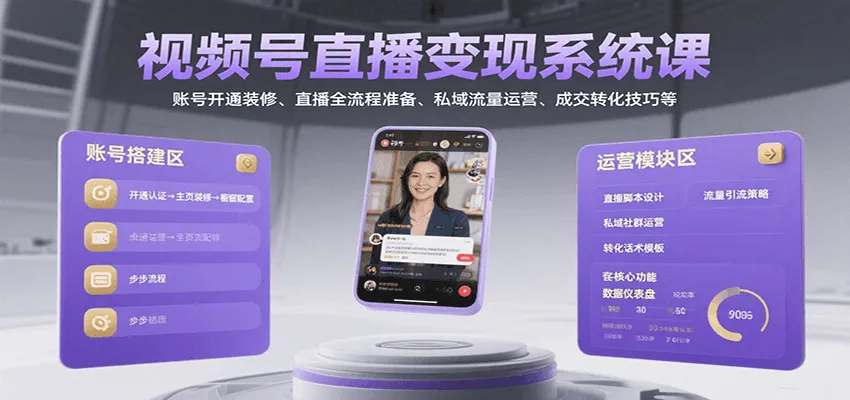 视频号直播变现系统课，账号开通装修、直播全流程准备、私域流量运营、成交转化技巧等-网亿资源平台