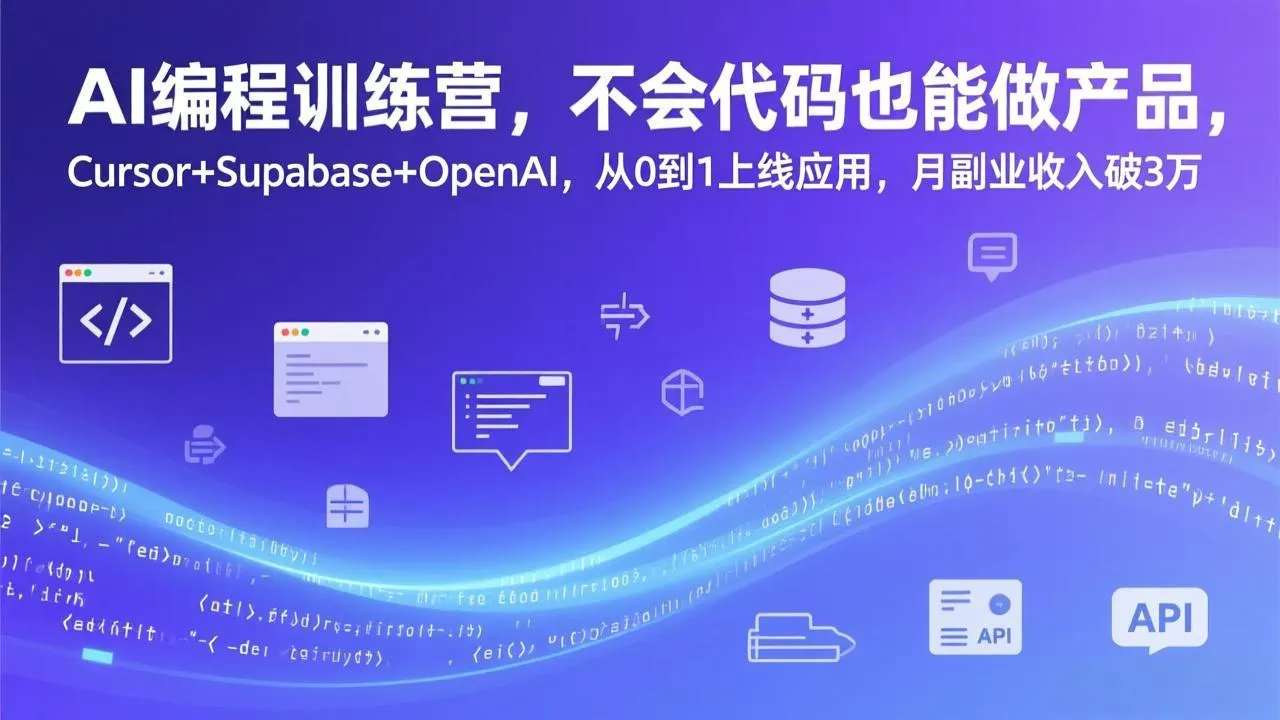 AI编程训练营，不会代码也能做产品，Cursor+Supabase+OpenAI，从0到1上线应用，月副业收入破3万-网亿资源平台