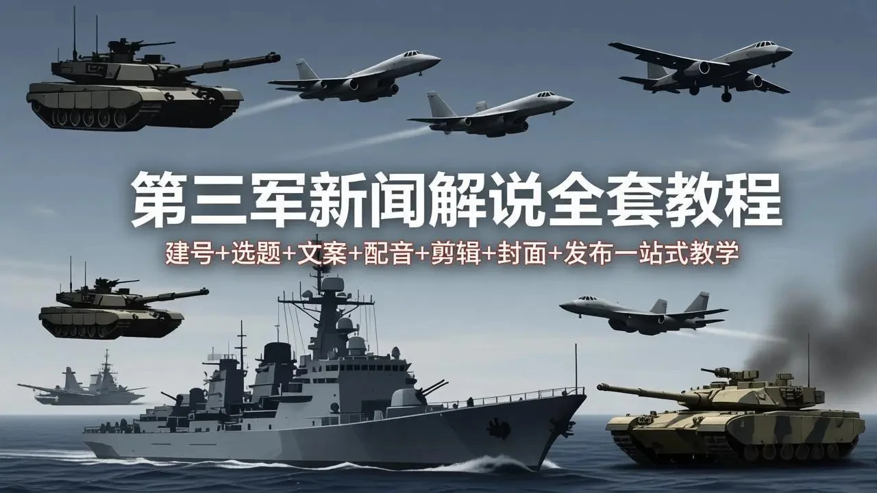 【精】第三军迷新闻解说全套教程：建号+选题+文案+配音+剪辑+封面+发布一站式教学-网亿资源平台