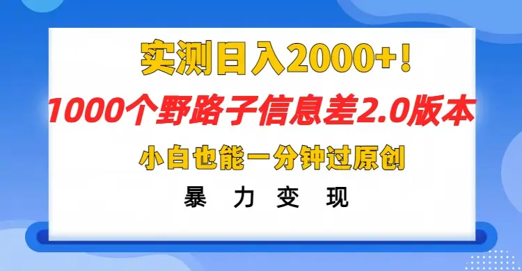 抖音1000个野路子，信息差最新玩法，一分钟过原创，暴力变现月赚1W+-网亿资源平台