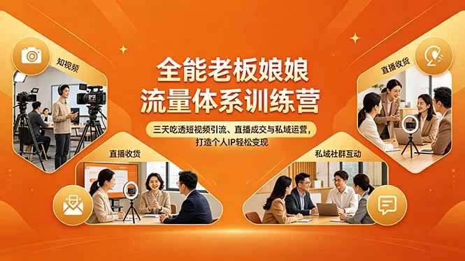 【精】全能老板娘流量体系训练营，三天吃透短视频引流、直播成交与私域运营，打造个人IP轻松变现-网亿资源平台