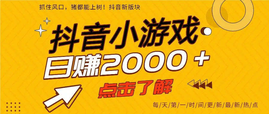5年爆火的抖音小游戏项目，一部手机日入2000+-网亿资源平台