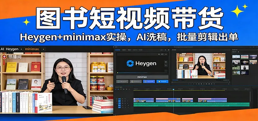 图书短视频带货：Heygen+minimax实操，AI洗稿 ，批量剪辑出单-网亿资源平台