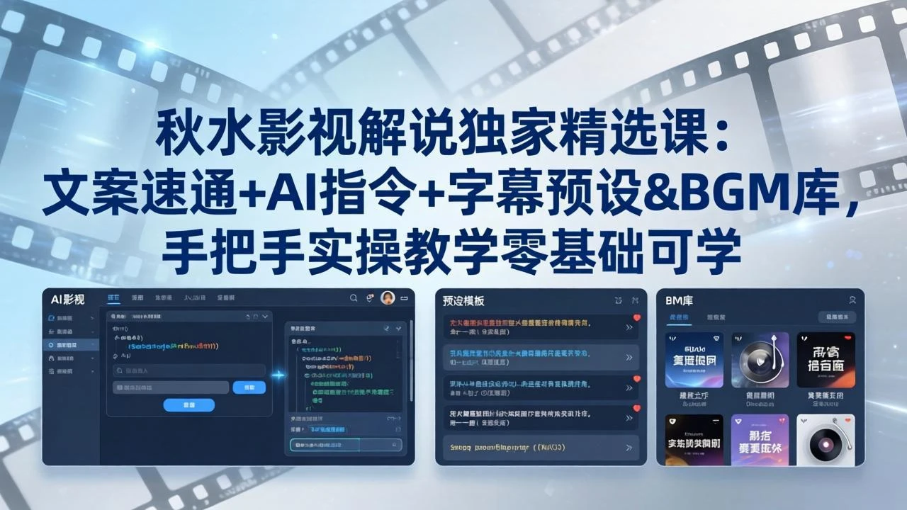 【精】秋水影视解说独家精选课：文案速通+AI指令+字幕预设+BGM库，手把手实操教学零基础可学-网亿资源平台