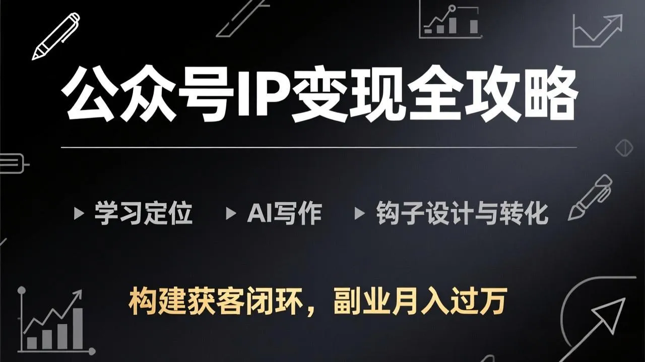 公众号IP变现全攻略-更新，学习定位、AI写作、钩子设计与转化，构建获客闭环，副业月入过万-网亿资源平台