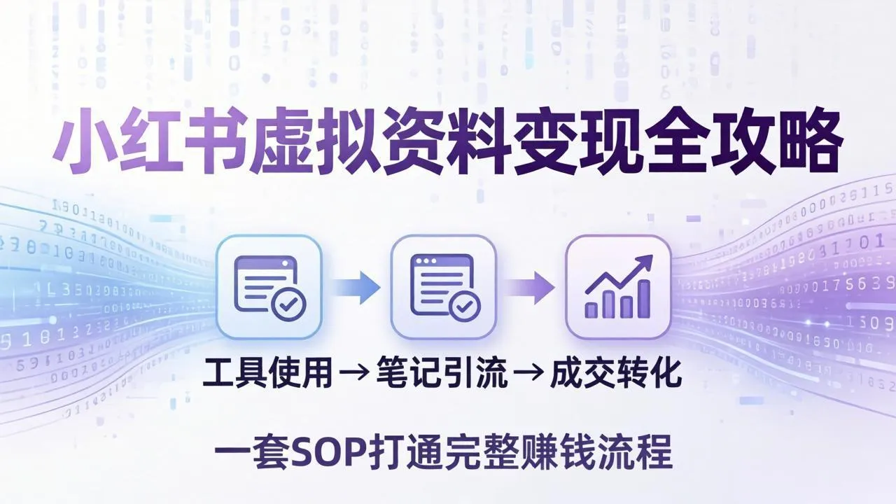 小红书虚拟资料变现全攻略：从工具使用到笔记引流成交，一套 SOP 打通完整赚钱流程-网亿资源平台