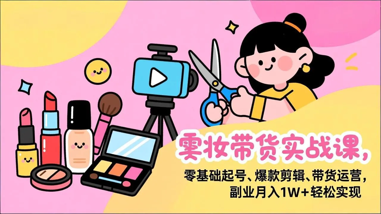 美妆带货实战课，零基础起号、爆款剪辑、带货运营，副业月入1W+轻松实现-网亿资源平台