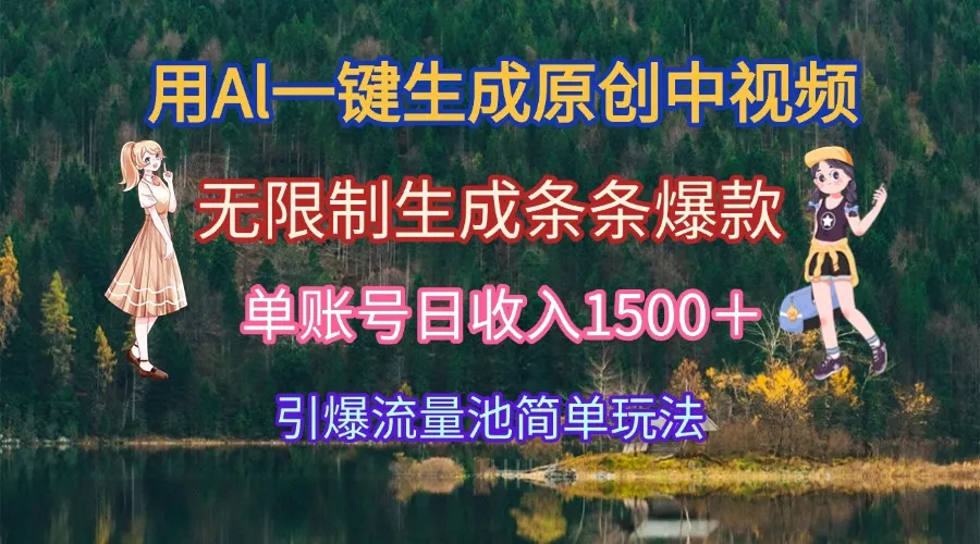 用Al一键生成原创中视频，无限制生成条条爆款，单账号日收入1500＋引爆…-网亿资源平台