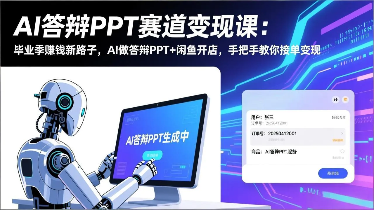 AI答辩PPT赛道变现课：毕业季赚钱新路子，AI做答辩PPT+闲鱼开店，手把手教你接单变现-网亿资源平台