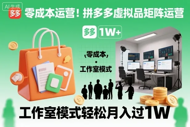 零成本运营！拼多多虚拟品矩阵运营，工作室模式轻松月入过1W-网亿资源平台