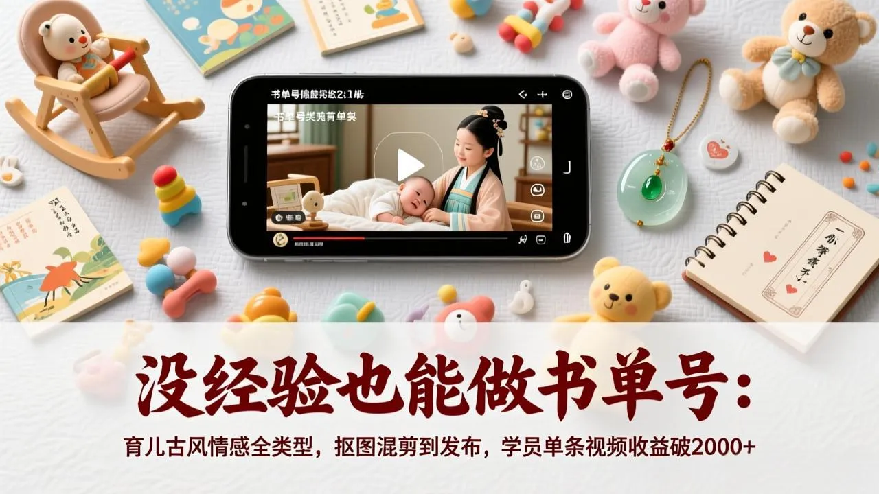 没经验也能做书单号：育儿古风情感全类型，抠图混剪到发布，学员单条视频收益破2000+-网亿资源平台