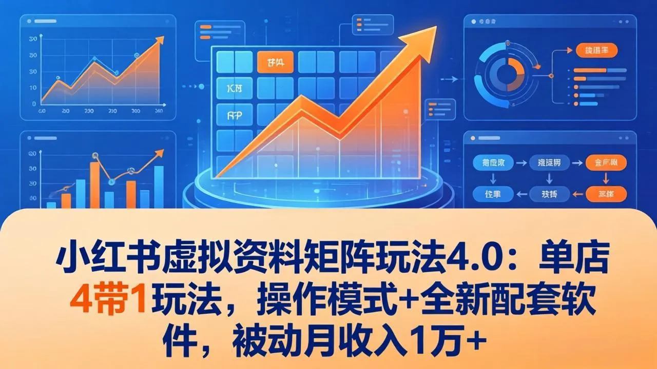 小红书虚拟资料矩阵玩法4.0：单店4带1玩法，操作模式+全新配套软件，被动月收入1万+-网亿资源平台