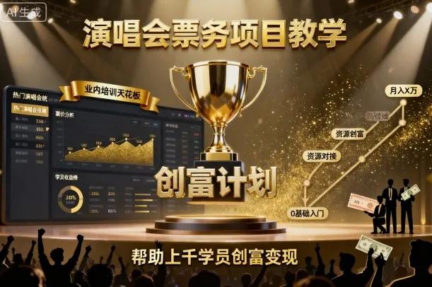 演唱会票务项目教学，业内培训天花板，帮助上千学员创富变现-网亿资源平台