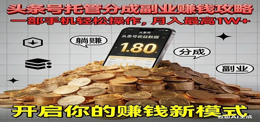 全程托管今日头条，一部手机就可以开干，最高躺赚1W+-网亿资源平台