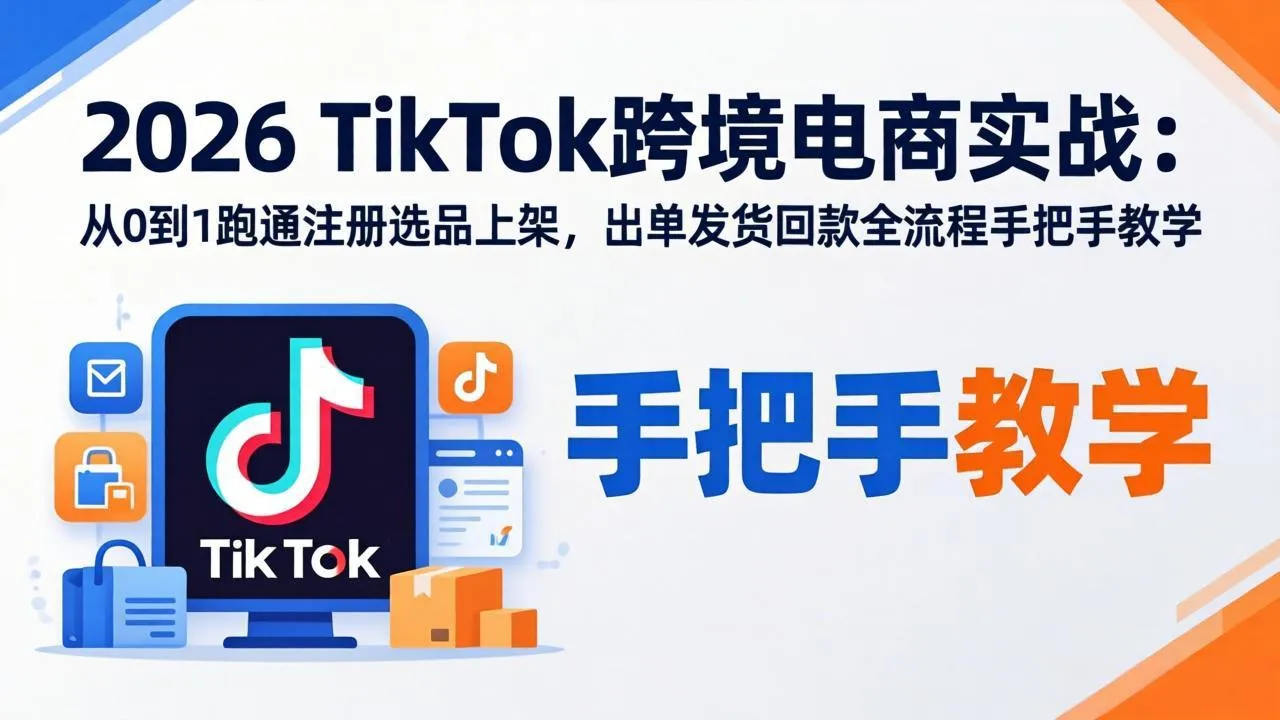 2026TikTok跨境电商实战：从0到1跑通注册选品上架，出单发货回款全流程手把手教学-网亿资源平台