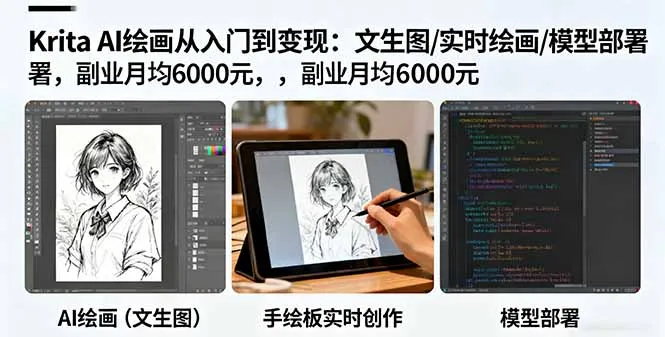 Krita AI绘画从入门到变现：文生图/实时绘画/模型部署，副业月均6000元-网亿资源平台