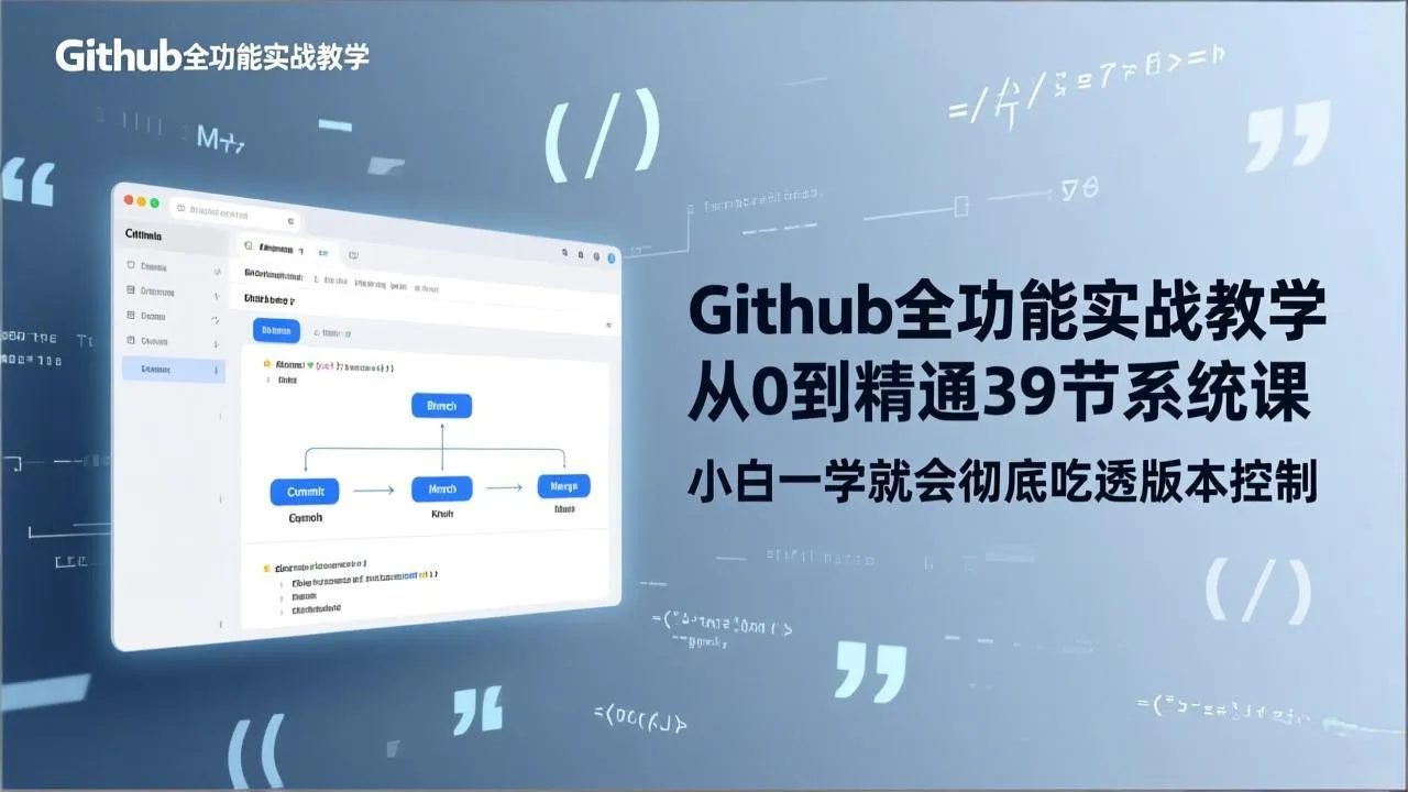 GitHub-全功能实战教学，从0到精通39节系统课，小白一学就会彻底吃透版本控制-网亿资源平台