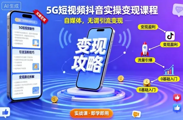 5G短视频抖音实操变现课程，自媒体，无谓引流变现-网亿资源平台