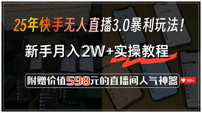 25年快手无人直播3.0暴利玩法！，新手月入2W+实操教程，附赠价值598元…-网亿资源平台