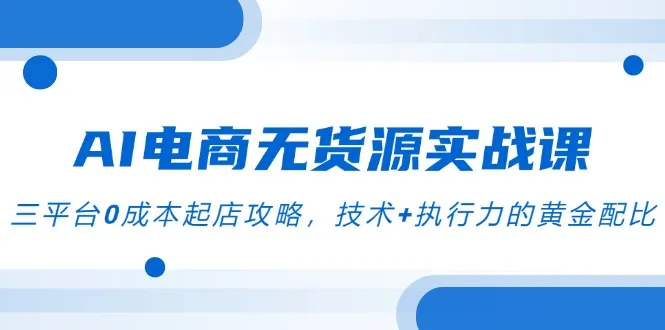 AI电商无货源实战课，三平台0成本起店攻略，技术+执行力的黄金配比-网亿资源平台