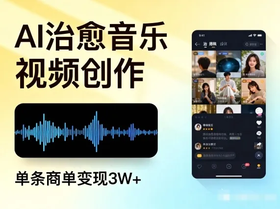 AI做治愈音乐视频，多平台投稿，单条商单变现3W+-网亿资源平台