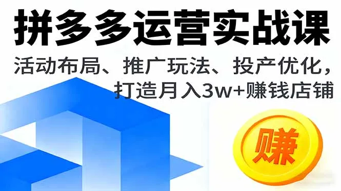 拼多多运营实战课，活动布局、推广玩法、投产优化，打造月入3w+赚钱店铺-网亿资源平台