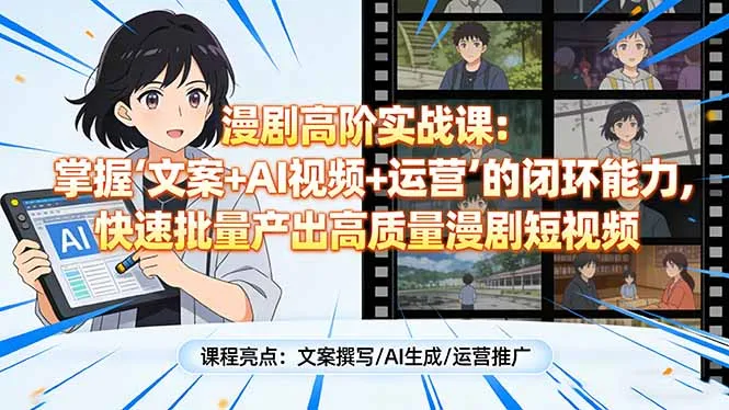 漫剧高阶实战课：掌握“文案+AI视频+运营”的闭环能力，快速批量产出高质量漫剧短视频-网亿资源平台