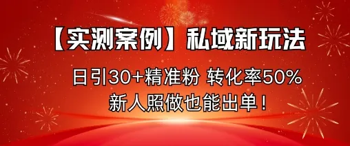 【实测案例】私域新玩法，日引30+精准粉，转化率50%，新人照做也能出单！-网亿资源平台