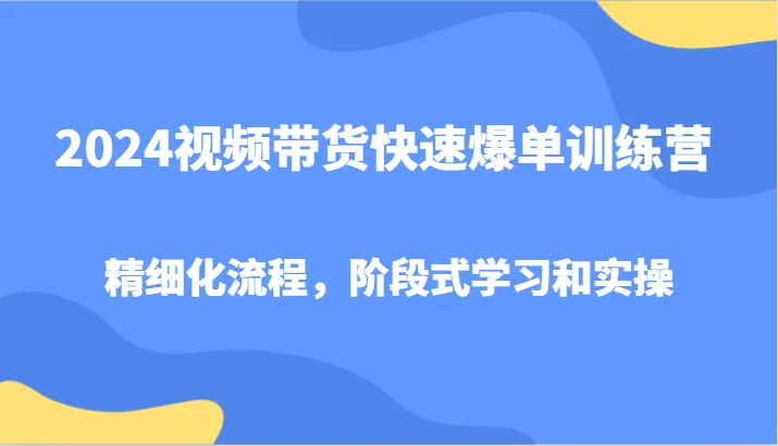 2024视频带货快速爆单训练营，精细化流程，阶段式学习和实操-网亿资源平台
