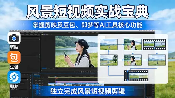 风景短视频实战宝典：掌握剪映及豆包、即梦等AI工具的核心功能，独立完成风景短视频剪辑-网亿资源平台