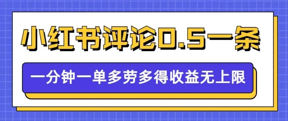 小红书留言评论，0.5元/条，一分钟一单，多劳多得，收益无上限-网亿资源平台