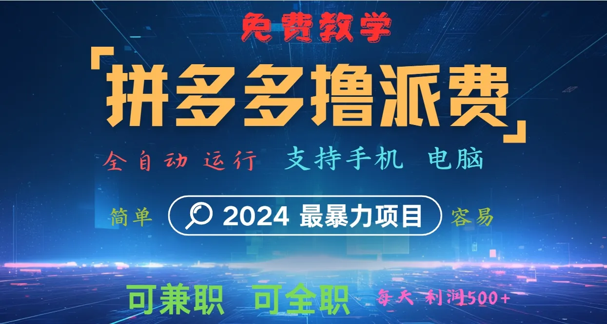 拼多多撸派费，2024最暴利的项目。软件全自动运行，日下1000单。每天利润500+，免费-网亿资源平台