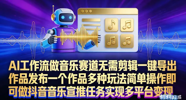 AI工作流做音乐赛道，无需剪辑，一键导出作品发布，一个作品多种玩法，简单操作即可做抖音音乐宣推任务-网亿资源平台
