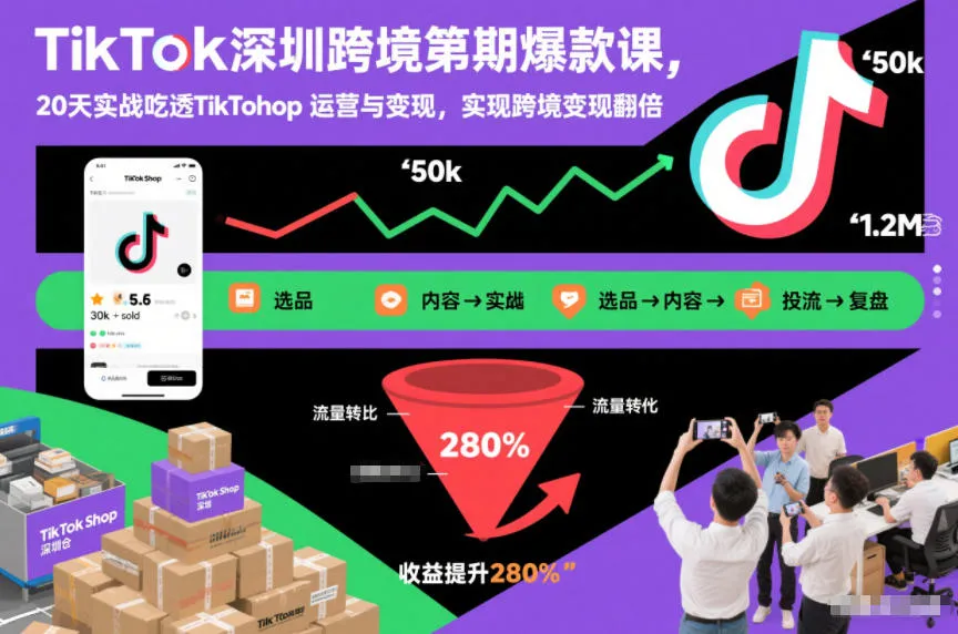 TikTok深圳跨境第2期爆款课，20天实战吃透TikTok Shop运营与变现，实现跨境变现翻倍-网亿资源平台