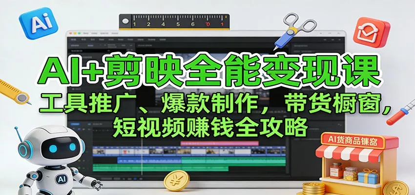 AI+剪映全能变现课：工具推广、爆款制作、带货橱窗，短视频赚钱全攻略-网亿资源平台